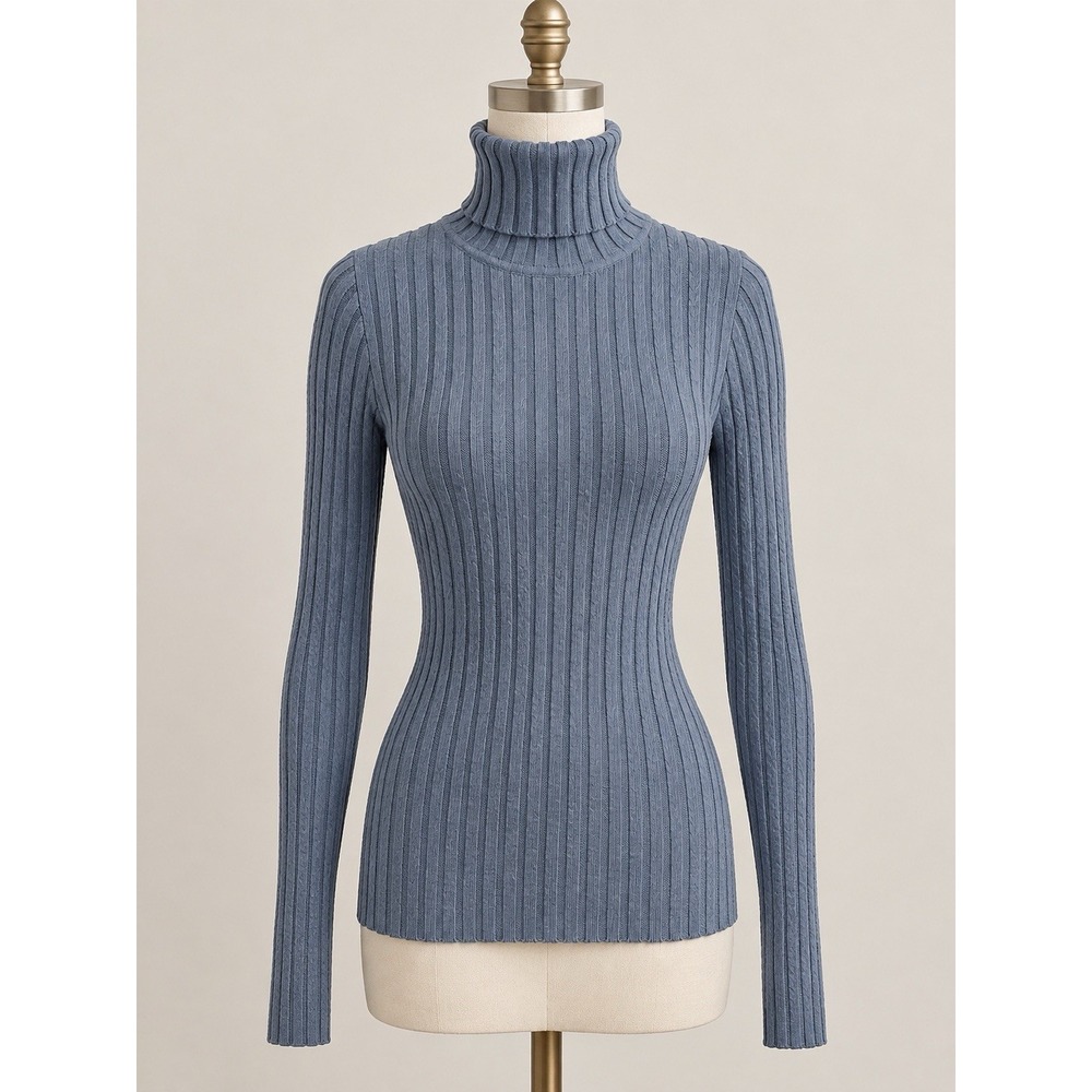 SUNDANCE Catalog Legends Organic Cotton Rib Knit Turtleneck Sweater PXS Slate